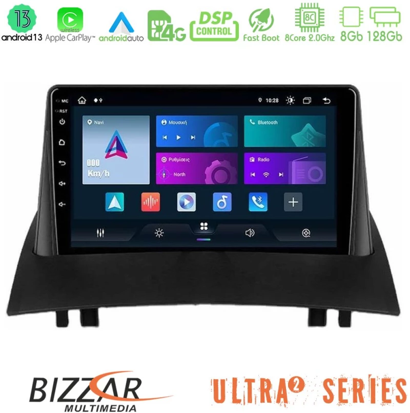 Bizzar Ultra Series Renault Megane 2 2002-2008 8Core Android13 8+128GB Navigation Multimedia Tablet 9"