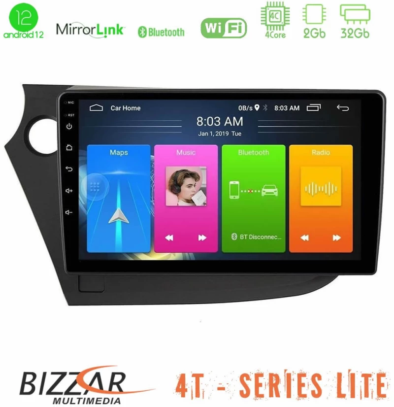 Bizzar 4T Series Honda Insight 2009-2015 4core Android12 2+32GB Navigation Multimedia Tablet 9"