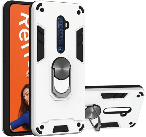 For OPPO Reno2 2 in 1 Armour Series PC + TPU Protective Case with Ring Holder(Silver)