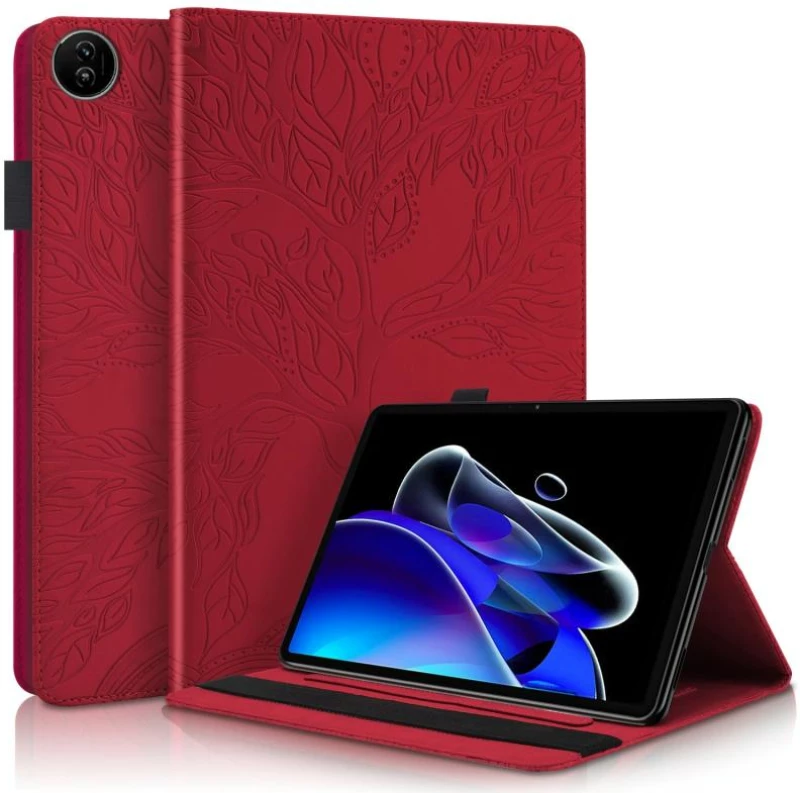 For Realme Pad 2 Tree Life Series Embossed Leather Tablet Case(Red)