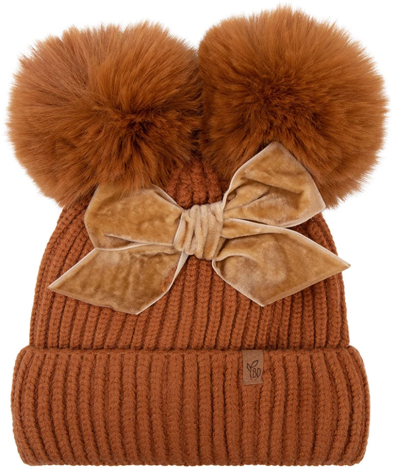 Baby Dutch Σκουφάκι με Pom Pom Rust με Φιόγκο  (19 x 9 x 2 cm)