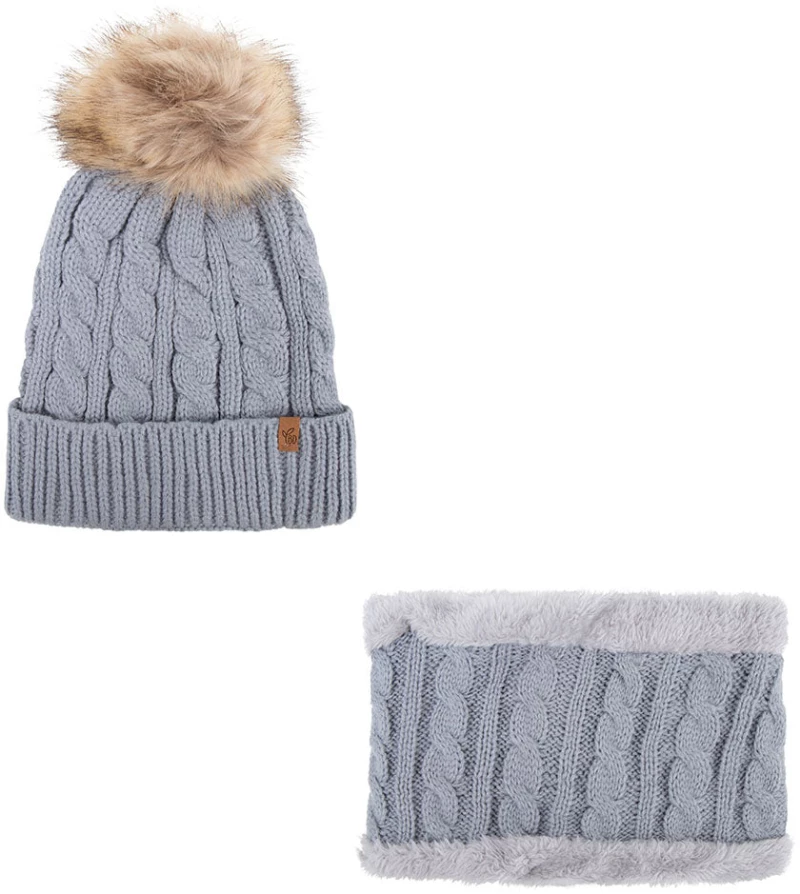 Baby Dutch Σκουφάκι με Pom Pom και Κασκόλ Gray  (19 x 9 x 2 cm)