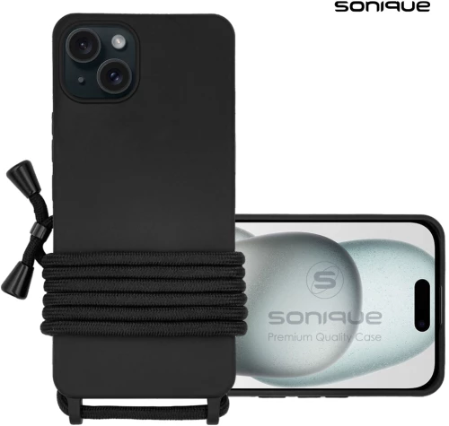 Θήκη Σιλικόνης με Κορδόνι CarryHang Sonique Apple iPhone 15 Plus Μαύρο - Sonique - Μαύρο - iPhone 15 Plus - Θήκες Πλάτης