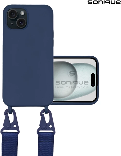 Θήκη Σιλικόνης με Strap CarryHang Sonique Apple iPhone 15 Μπλε Σκούρο - Sonique - Μπλε Σκούρο - iPhone 15 - Θήκες Πλάτης