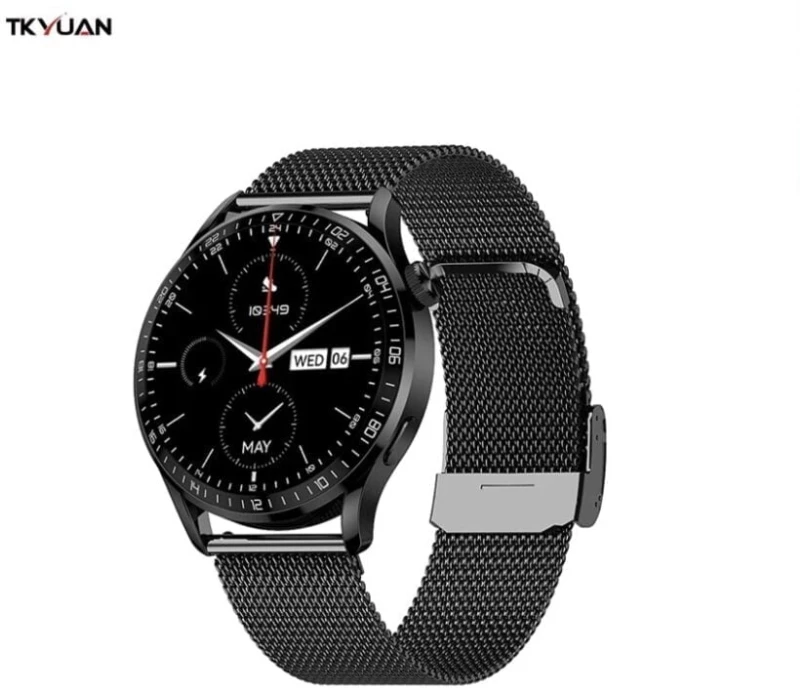 TKYUAN SmartWatch TKY-HD2 NFC BT Call Wireless Charging-(Steel:black +feather)