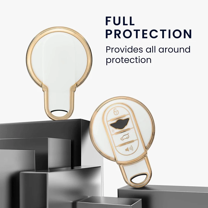 KW Θήκη Κλειδιού Mini - Σιλικόνη - 3 Κουμπιά - Smart Key - White / Gold (58602.02)