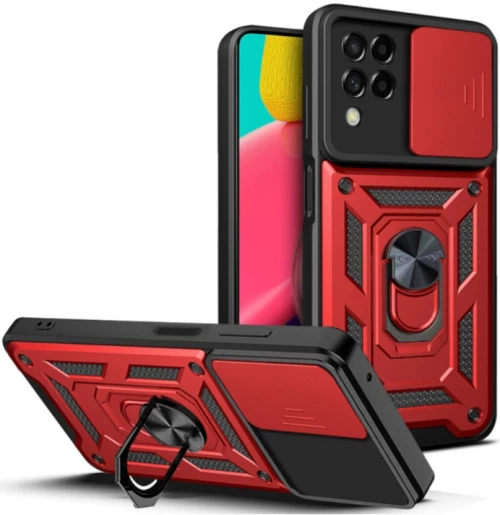Bodycell Armor Slide - Ανθεκτική Θήκη Samsung Galaxy A22 4G με Κάλυμμα για την Κάμερα & Μεταλλικό Ring Holder - Red (5206015004131)