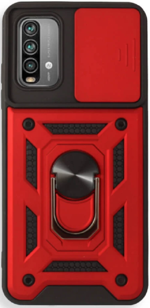 Bodycell Armor Slide - Ανθεκτική Θήκη Xiaomi Poco M3 με Κάλυμμα για την Κάμερα & Μεταλλικό Ring Holder - Red (5206015010736)