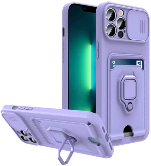 Bodycell Multifunction - Ανθεκτική Θήκη Apple iPhone 13 Pro με Λουράκι Λαιμού / Κάλυμμα Κάμερας / Ring Holder / Υποδοχή Κάρτας - Purple (5206015004773)