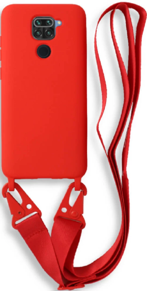 Bodycell Θήκη Σιλικόνης με Λουράκι Λαιμού - Xiaomi Redmi Note 9 - Red (5206015002533)