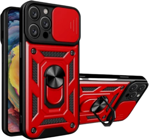Bodycell Armor Slide - Ανθεκτική Θήκη Apple iPhone 14 Pro με Κάλυμμα για την Κάμερα & Μεταλλικό Ring Holder - Red (5206015013911)