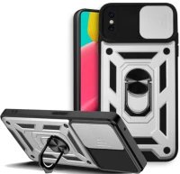 Bodycell Armor Slide - Ανθεκτική Θήκη iPhone XS Max με Κάλυμμα για την Κάμερα & Μεταλλικό Ring Holder - Silver (5206015003127)