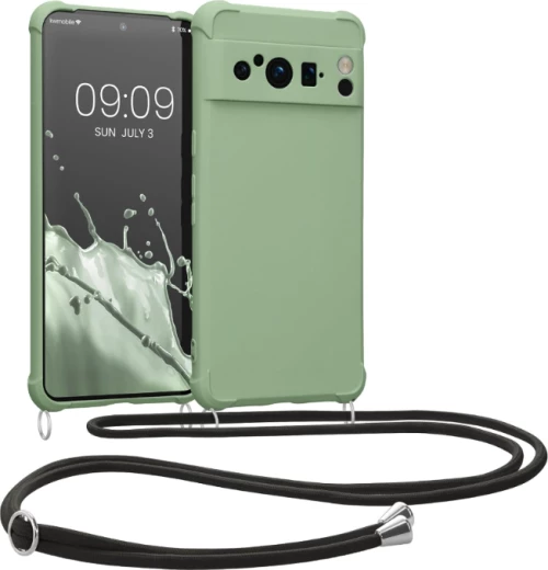 KWmobile Matte Θήκη Σιλικόνης με Λουράκι Λαιμού Google Pixel 8 Pro - Gray Green (61868.172)