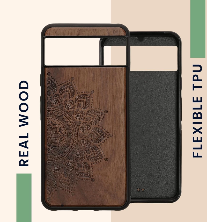 KWmobile Σκληρή Ξύλινη Θήκη με TPU Bumper - Google Pixel 8 - Walnut / Rising Sun (61875.01)