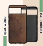 KWmobile Σκληρή Ξύλινη Θήκη με TPU Bumper - Google Pixel 8 - Walnut / Rising Sun (61875.01)