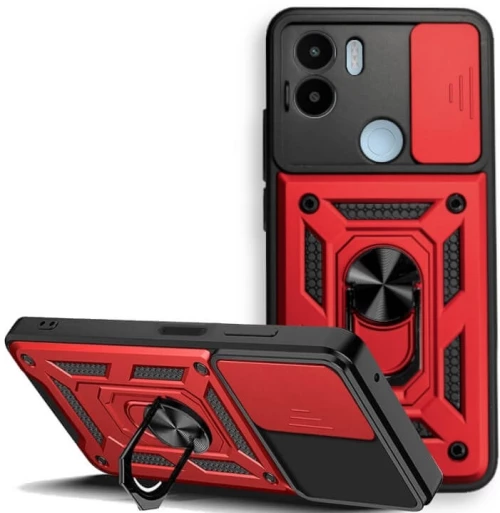 Bodycell Armor Slide - Ανθεκτική Θήκη Xiaomi Redmi A2 Plus / A1 Plus με Κάλυμμα για την Κάμερα & Μεταλλικό Ring Holder - Red (5206015023057)