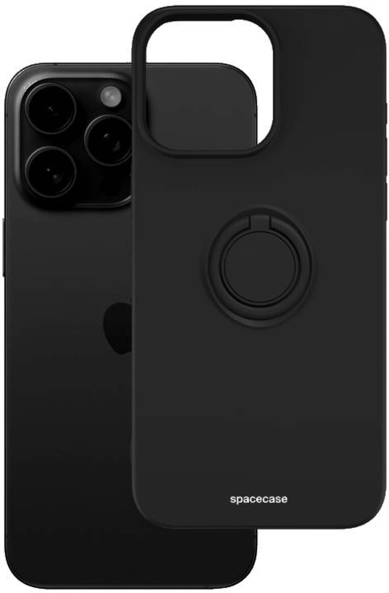 Spacecase Silicone Ring - Θήκη Σιλικόνης με Μεταλλικό Μαγνητικό Ring Holder - Apple iPhone 15 Pro Max - Black (5905719103880)