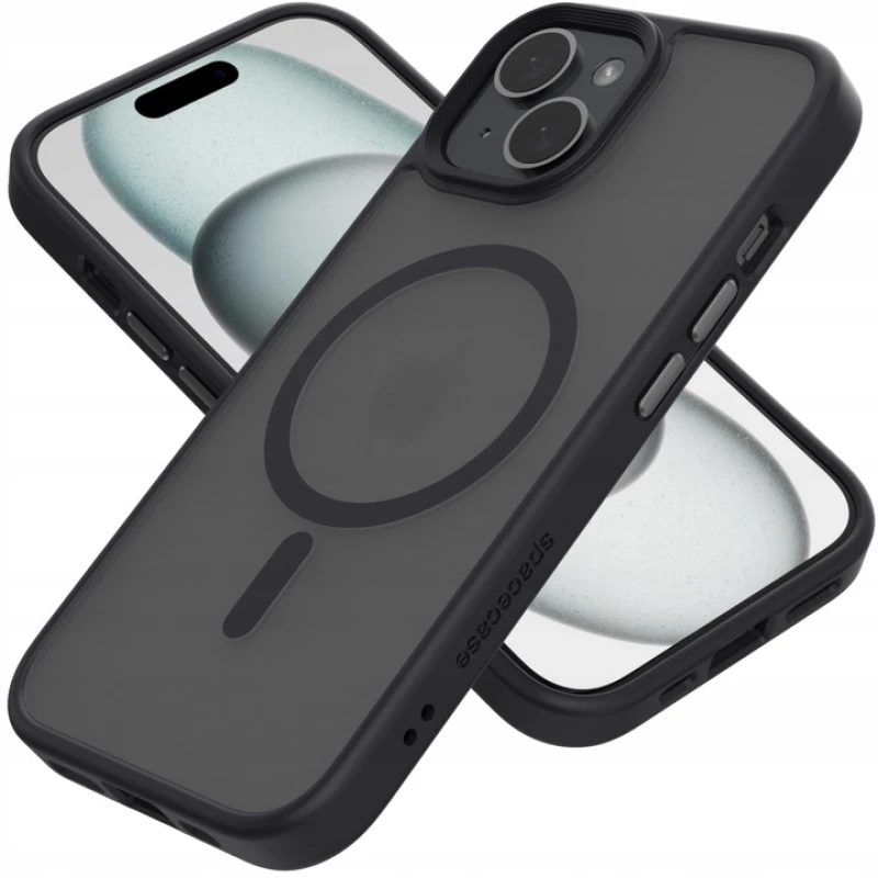 Spacecase Hybrid MagSafe - Σκληρή Ημιδιάφανη Θήκη MagSafe - Apple iPhone 15 Plus - Black (5905719103156)