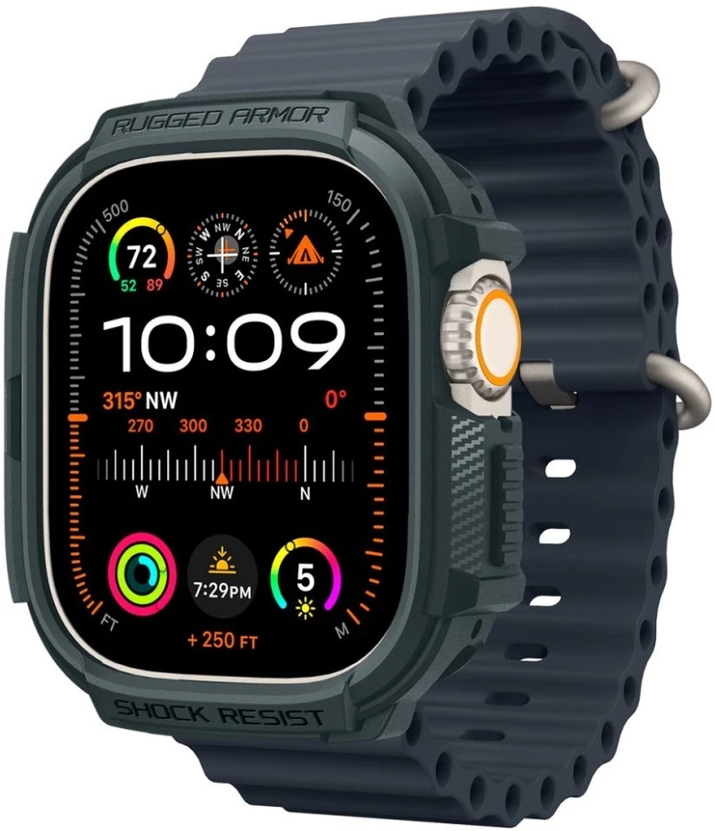 Spigen Rugged Armor - Θήκη Σιλικόνης Apple Watch Ultra 2 / Ultra 1 49mm - Abyss Green (ACS07383)