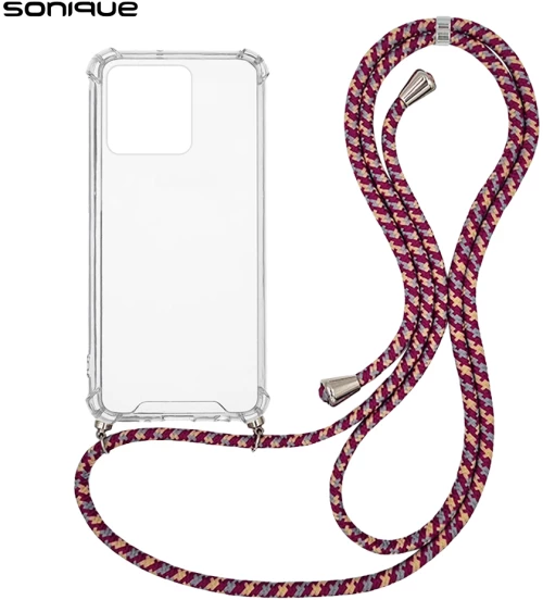 Θήκη Σιλικόνης με Κορδόνι Sonique Armor Clear Realme C51 / Realme C53 Rainbow Μπορντό - Sonique - Rainbow Μπορντό - Realme C51, Realme C53 - Θήκες Πλάτης
