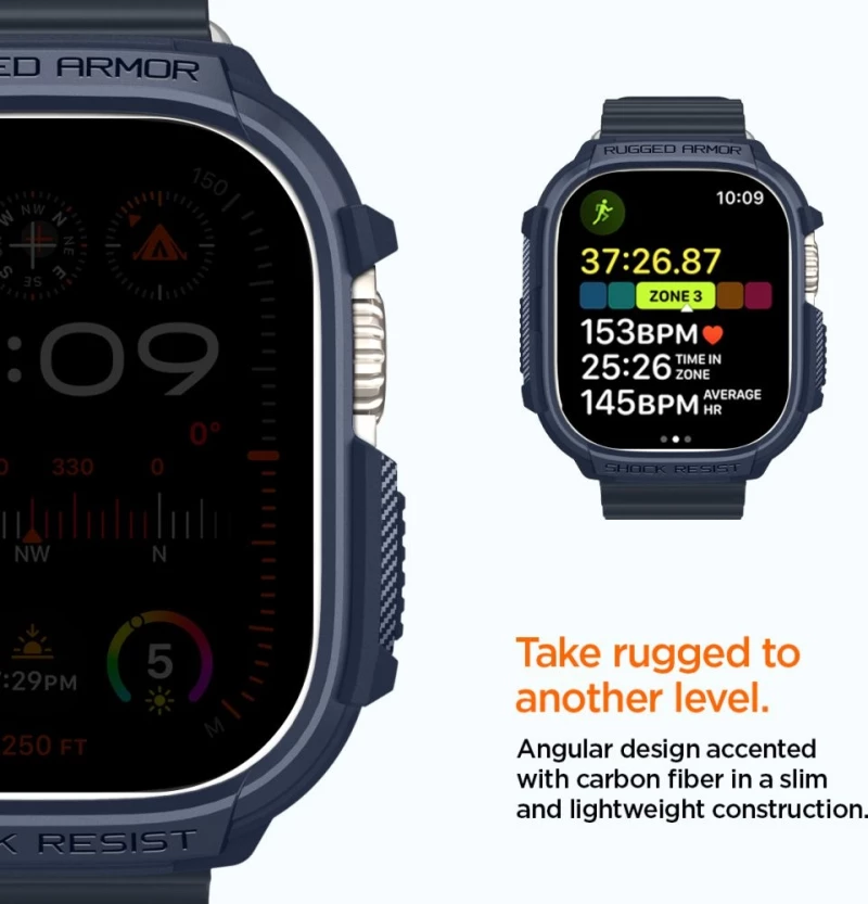 Spigen Rugged Armor - Θήκη Σιλικόνης Apple Watch Ultra 2 / Ultra 1 49mm - Navy Blue (ACS07382)