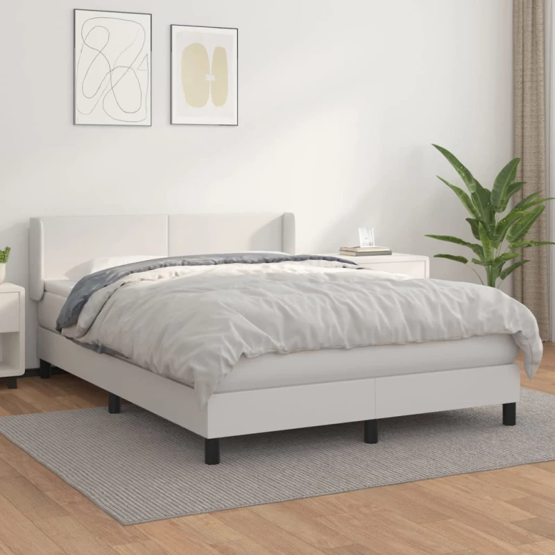 Κρεβάτι Boxspring με Στρώμα Λευκό 140x200εκ.από Συνθετικό Δέρμα Λευκό 3130662