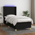 Κρεβάτι Boxspring με Στρώμα & LED Μαύρο 90x190 εκ. Υφασμάτινο Μαύρο 3138919