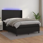 Κρεβάτι Boxspring με Στρώμα & LED Μαύρο 140x190 εκ. Συνθ. Δέρμα Μαύρο 3139259