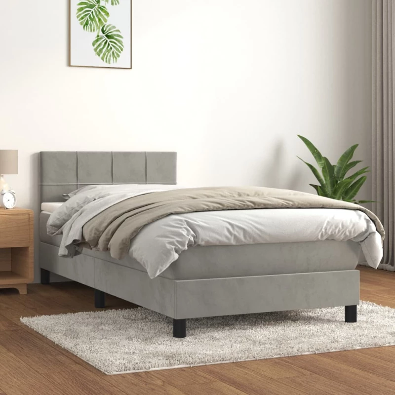 Κρεβάτι Boxspring με Στρώμα Ανοιχτό Γκρι 80x200 εκ. Βελούδινο Γκρι 3141269