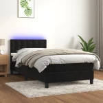 Κρεβάτι Boxspring με Στρώμα & LED Μαύρο 90x200 εκ. Βελούδινο Μαύρο 3134623