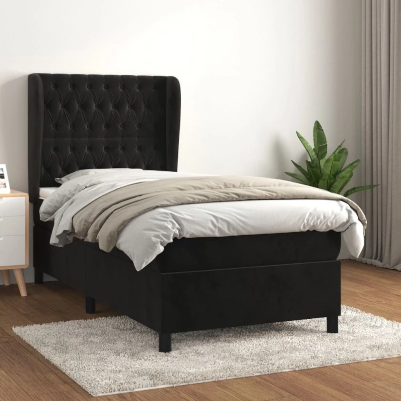 Κρεβάτι Boxspring με Στρώμα Μαύρο 90x190 εκ. Βελούδινο Μαύρο 3129365