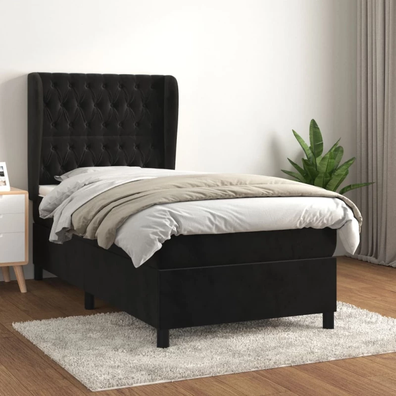 Κρεβάτι Boxspring με Στρώμα Μαύρο 80 x 200 εκ. Βελούδινο Μαύρο 3129359
