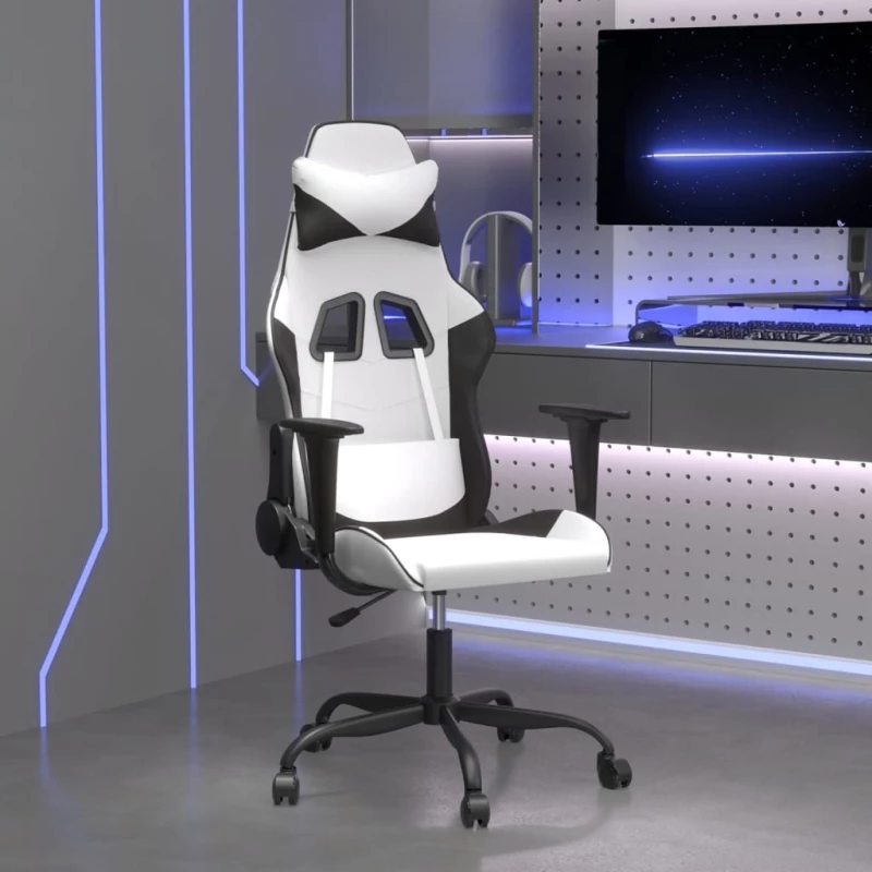Καρέκλα Gaming Μασάζ Λευκό/Μαύρο από Συνθετικό Δέρμα Μαύρο 345409