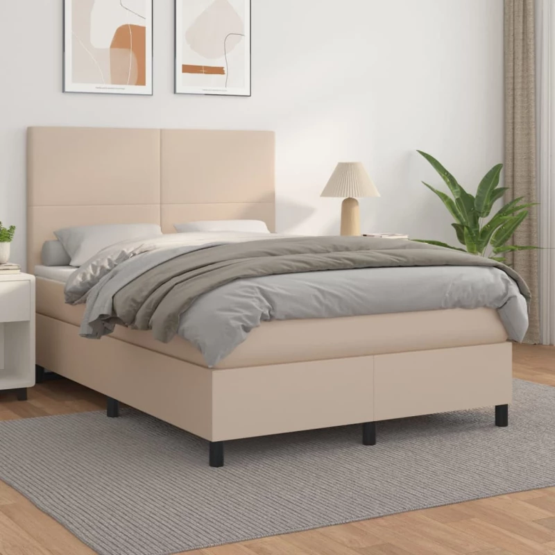 Κρεβάτι Boxspring με Στρώμα Καπουτσίνο 140x200εκ.από Συνθ.Δέρμα Καφέ 3142730
