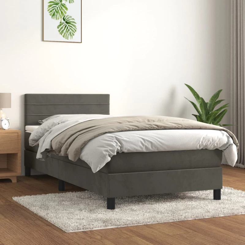 Κρεβάτι Boxspring με Στρώμα Σκούρο Γκρι 80x200 εκ. Βελούδινο Γκρι 3141330
