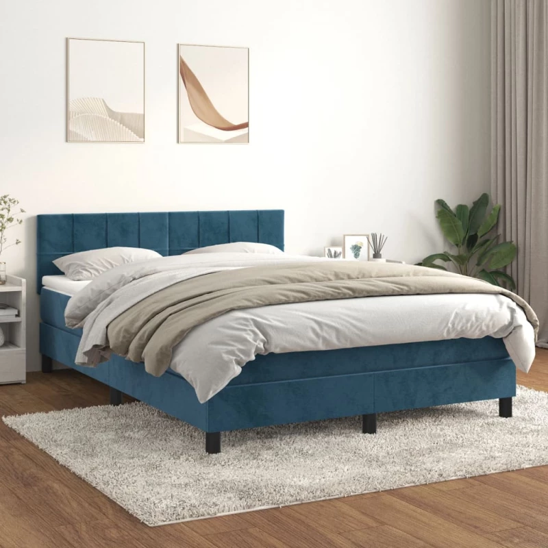 Κρεβάτι Boxspring με Στρώμα Σκούρο Μπλε 140x200 εκ. Βελούδινο Μπλε 3141309