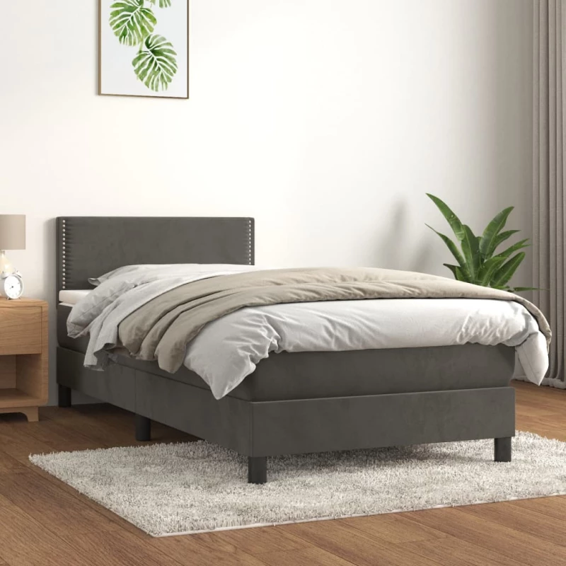 Κρεβάτι Boxspring με Στρώμα Σκούρο Γκρι 90x200 εκ. Βελούδινο Γκρι 3141222
