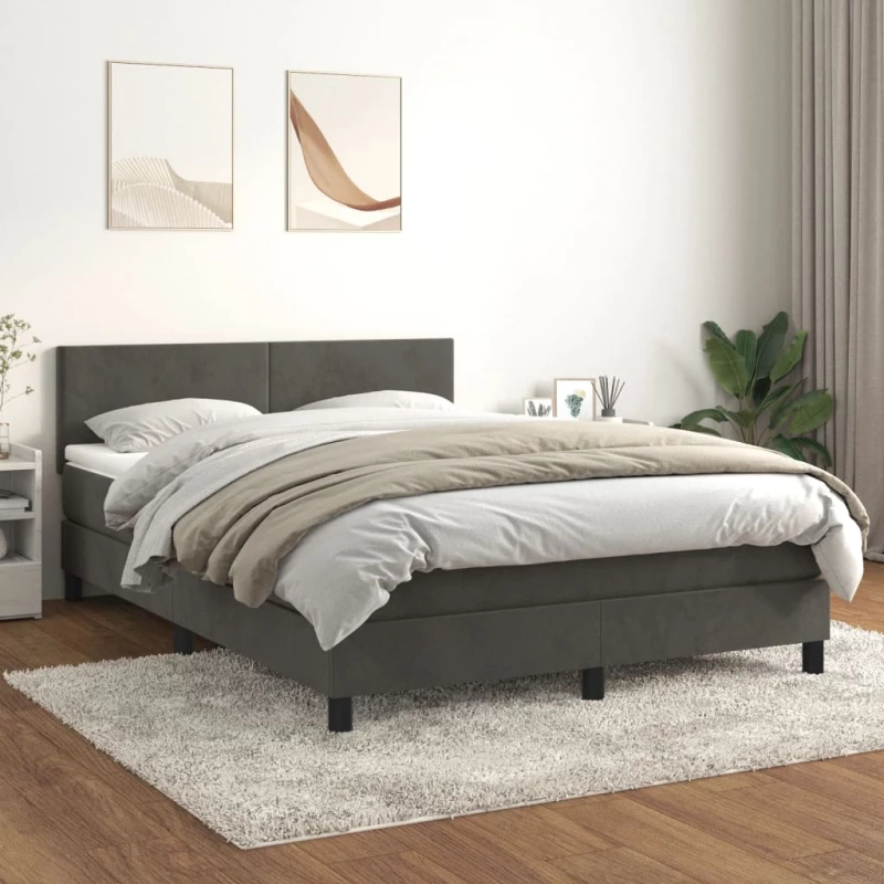 Κρεβάτι Boxspring με Στρώμα Σκούρο Γκρι 140x200 εκ. Βελούδινο Γκρι 3141186