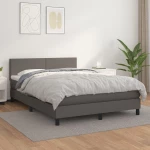 Κρεβάτι Boxspring με Στρώμα Γκρι 140x190εκ. από Συνθετικό Δέρμα Γκρι 3141003