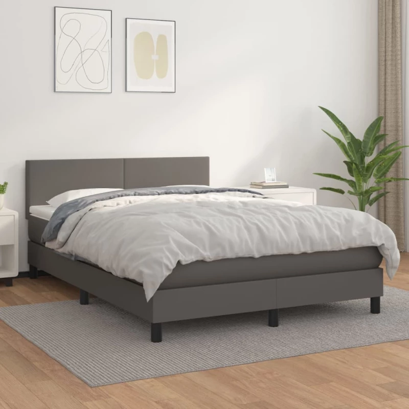 Κρεβάτι Boxspring με Στρώμα Γκρι 140x190εκ. από Συνθετικό Δέρμα Γκρι 3141003