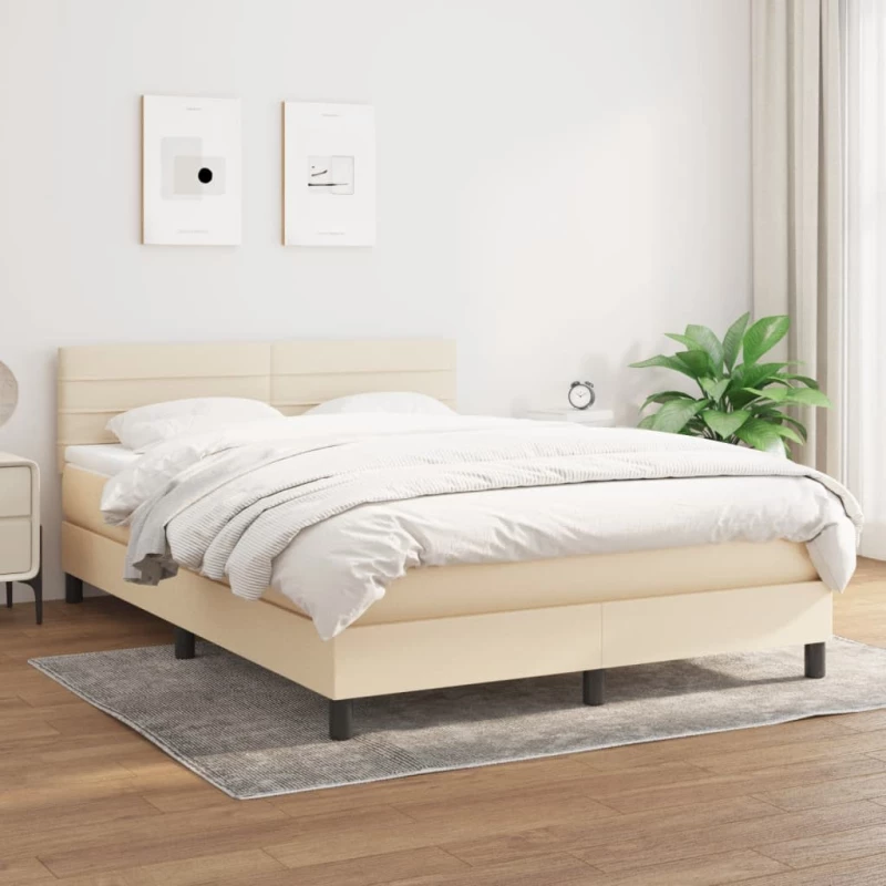 Κρεβάτι Boxspring με Στρώμα Κρεμ 140x190 εκ. Υφασμάτινο Κρεμ 3140134