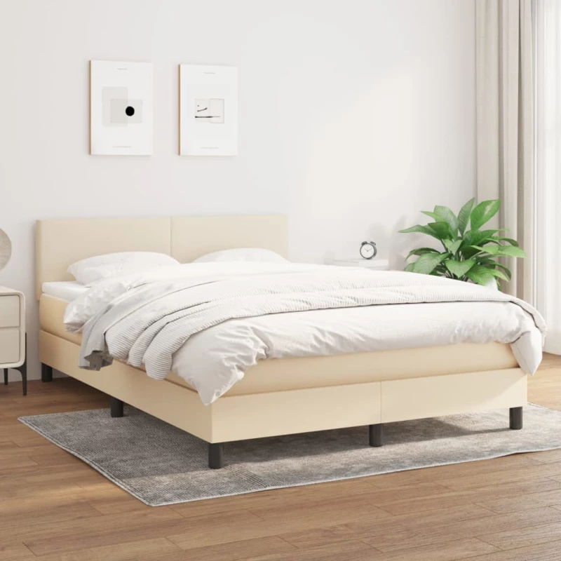 Κρεβάτι Boxspring με Στρώμα Κρεμ 140x200 εκ. Υφασμάτινο Κρεμ 3139902