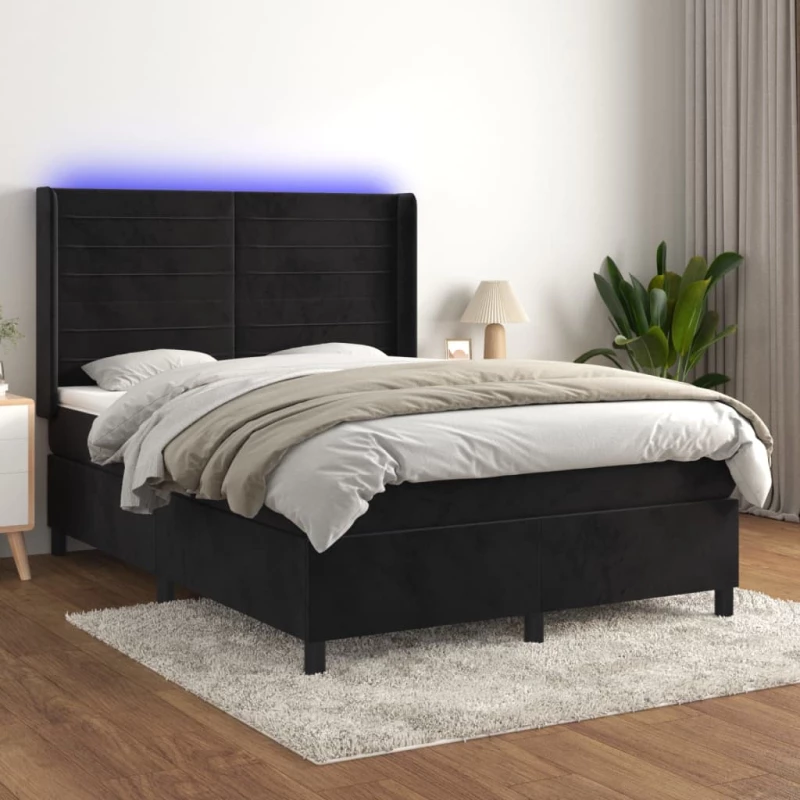 Κρεβάτι Boxspring με Στρώμα & LED Μαύρο 140x200 εκ. Βελούδινο Μαύρο 3139627