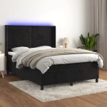 Κρεβάτι Boxspring με Στρώμα & LED Μαύρο 140x200 εκ. Βελούδινο Μαύρο 3139627