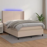 Κρεβάτι Boxspring Στρώμα&LED Καπουτσίνο 140x190 εκ. Συνθ. Δέρμα Καφέ 3139264