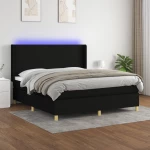 Κρεβάτι Boxspring με Στρώμα & LED Μαύρο 160x200 εκ. Υφασμάτινο Μαύρο 3138727