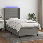 Κρεβάτι Boxspring με Στρώμα & LED Σκ.Γκρι 90x200 εκ. Υφασμάτινο Γκρι 3138366