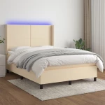 Κρεβάτι Boxspring με Στρώμα & LED Κρεμ 140x190 εκ. Υφασμάτινο Κρεμ 3138154