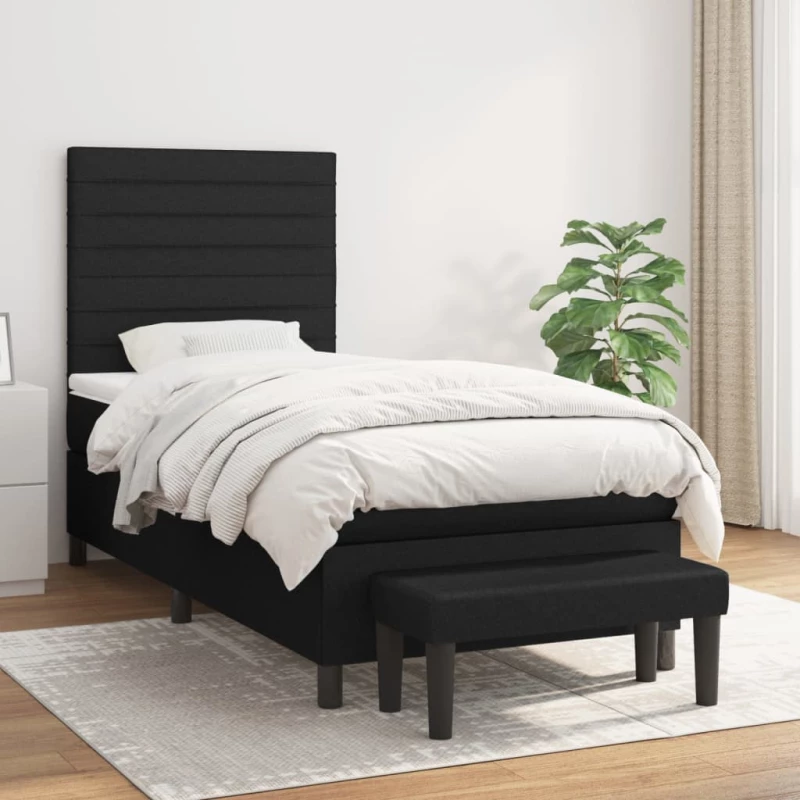 Κρεβάτι Boxspring με Στρώμα Μαύρο 90x200 εκ. Υφασμάτινο Μαύρο 3136647