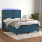 Κρεβάτι Boxspring με Στρώμα & LED Σκ. Μπλε 140x190εκ. Βελούδινο Μπλε 3136183